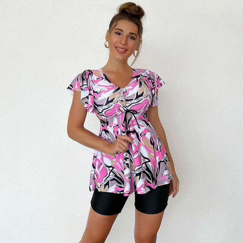 Tankini-Badeanzug-Set mit großem Blumenmuster für Damen – Stilvolle und bequeme Bademode