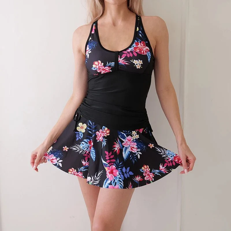 Tankini-Badeanzug-Set mit großem Blumenmuster für Damen – Stilvolle und bequeme Bademode