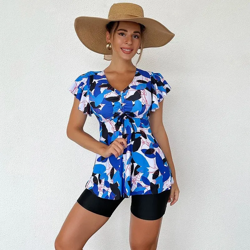 Tankini-Badeanzug-Set mit großem Blumenmuster für Damen – Stilvolle und bequeme Bademode