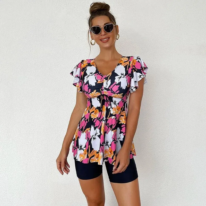 Tankini-Badeanzug-Set mit großem Blumenmuster für Damen – Stilvolle und bequeme Bademode