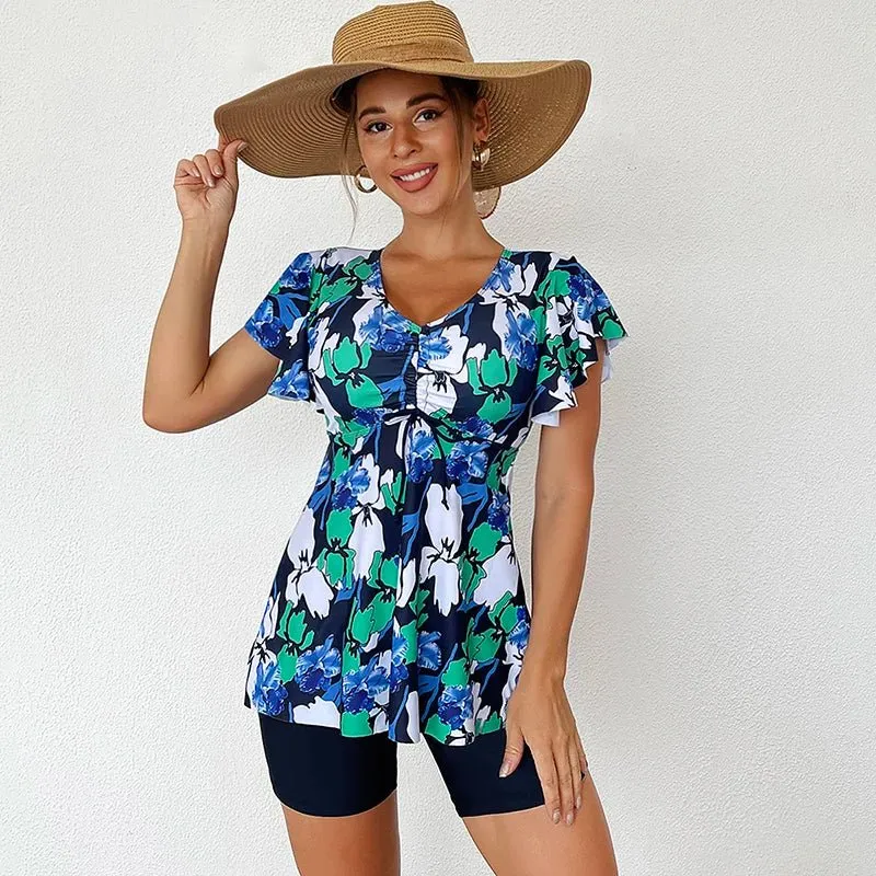 Tankini-Badeanzug-Set mit großem Blumenmuster für Damen – Stilvolle und bequeme Bademode
