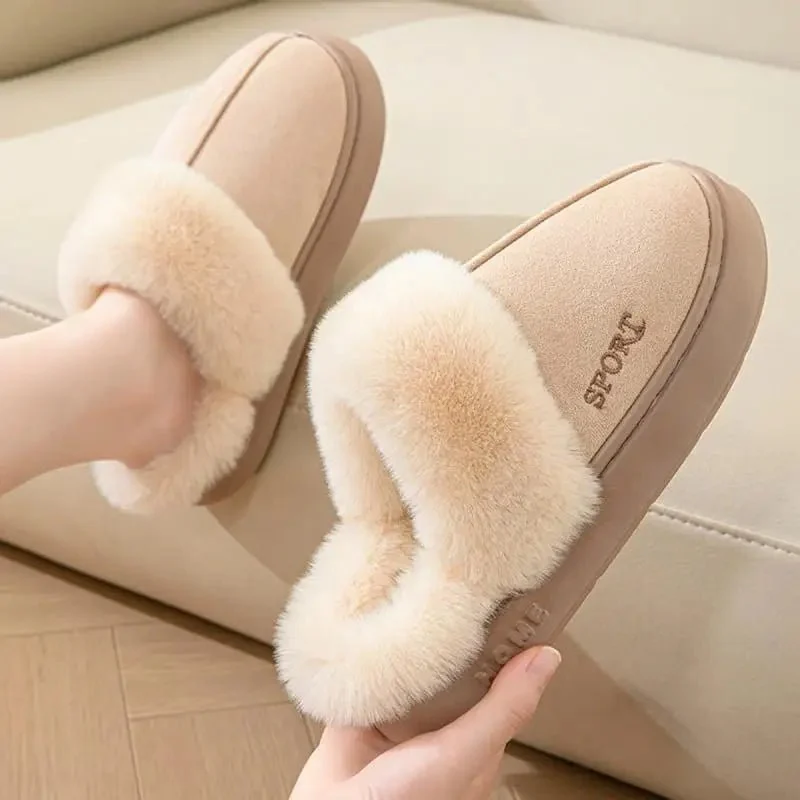Warme, flauschige Winterpantoffeln für Damen – elegante Hausschuhe und Plateauschuhe