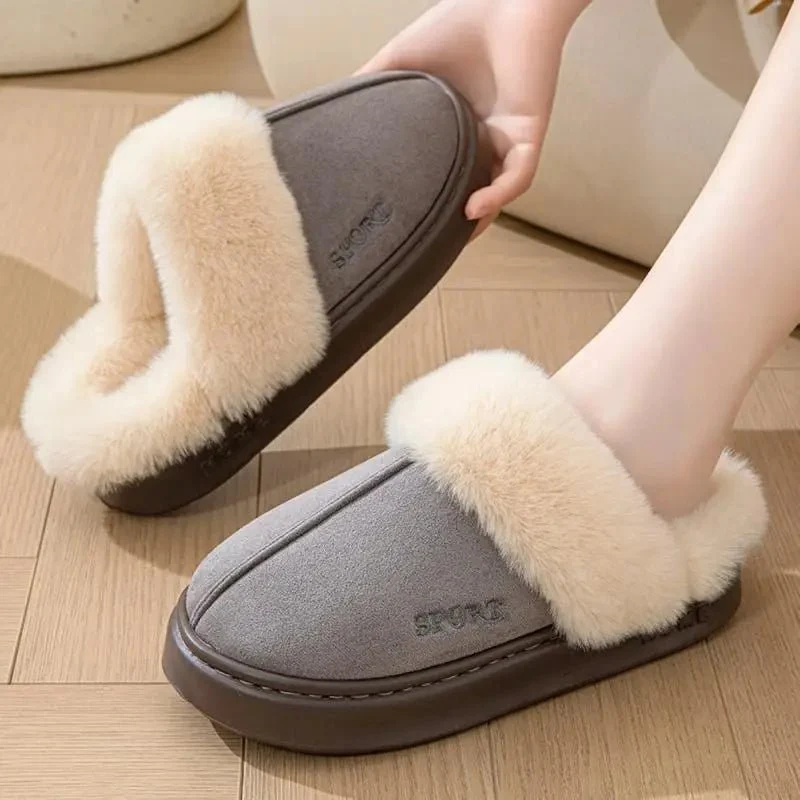 Warme, flauschige Winterpantoffeln für Damen – elegante Hausschuhe und Plateauschuhe