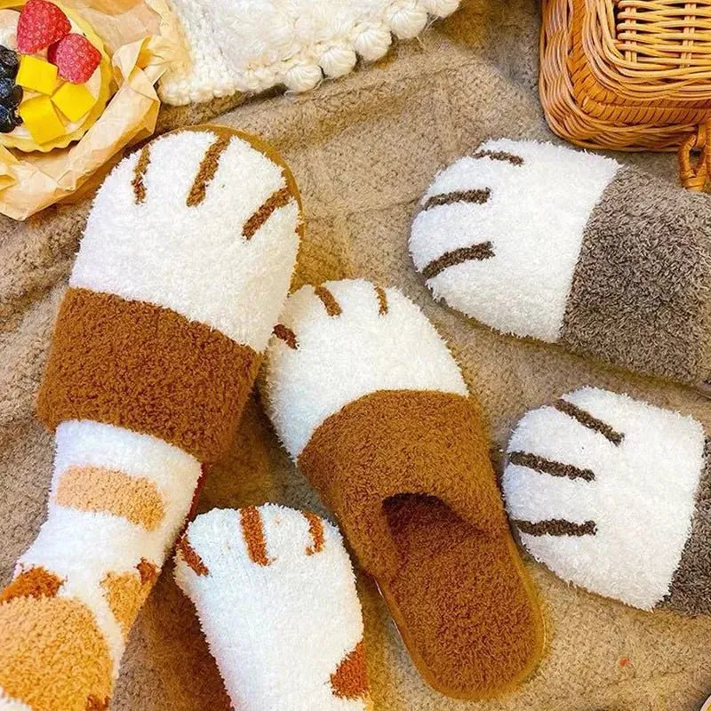 Kuschelige Katzenpfoten-Hausschuhe – Comwarm Winter-Plüsch-Designer-Hausschuhe aus Fell für Schlafzimmer und Innenbereich