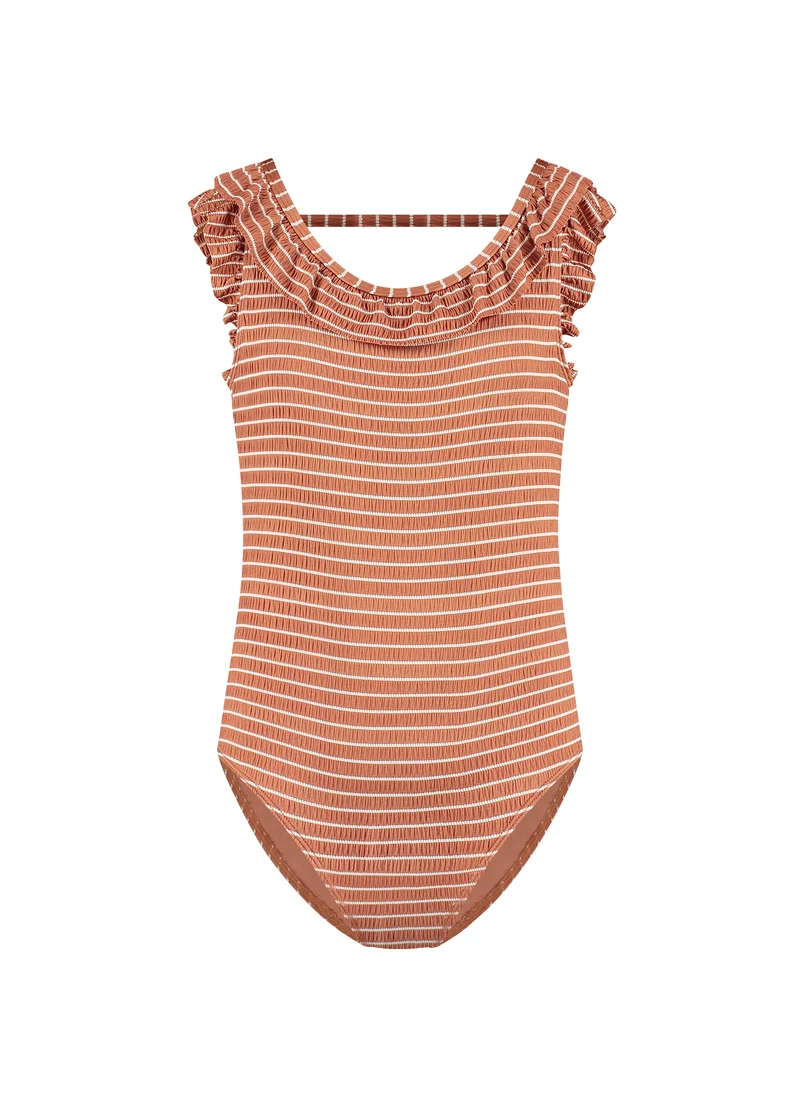 Kids Caramel Stripe ruffle badpak