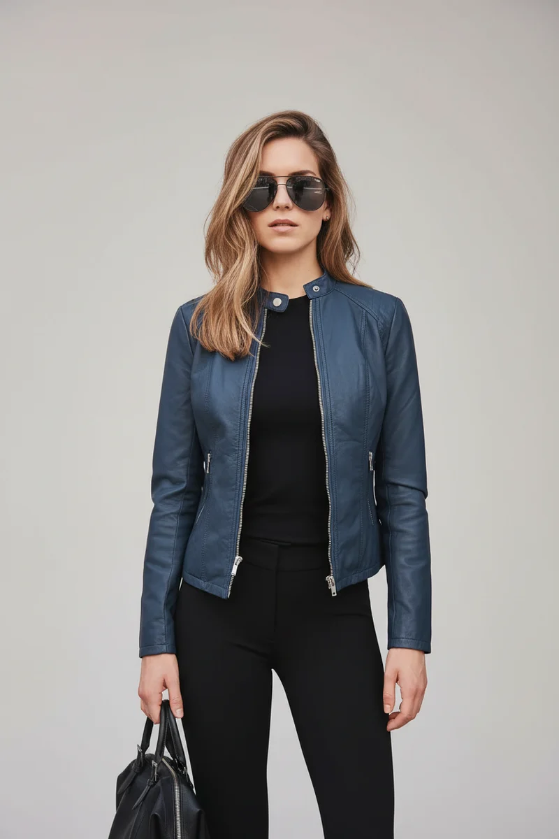 Vintage Damen Leder Bomberjacke mit Reißverschluss Windbreaker Y2K Blazer Mode