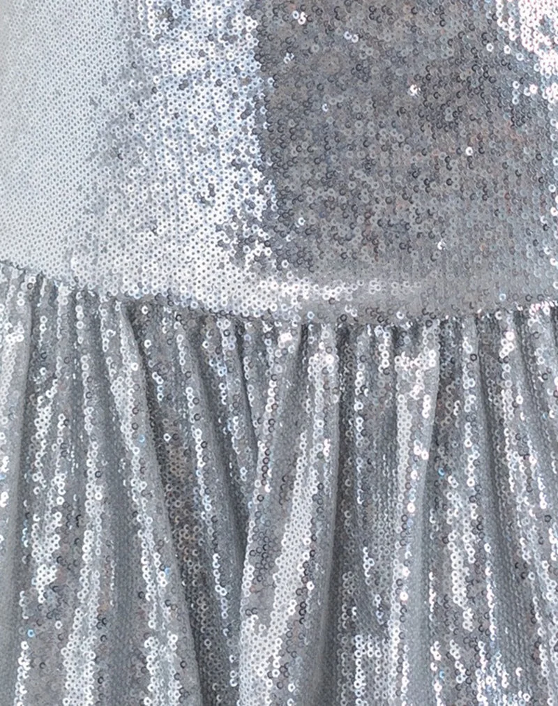 Rone Minikleid aus silberfarbenem Chrompaillettenstoff