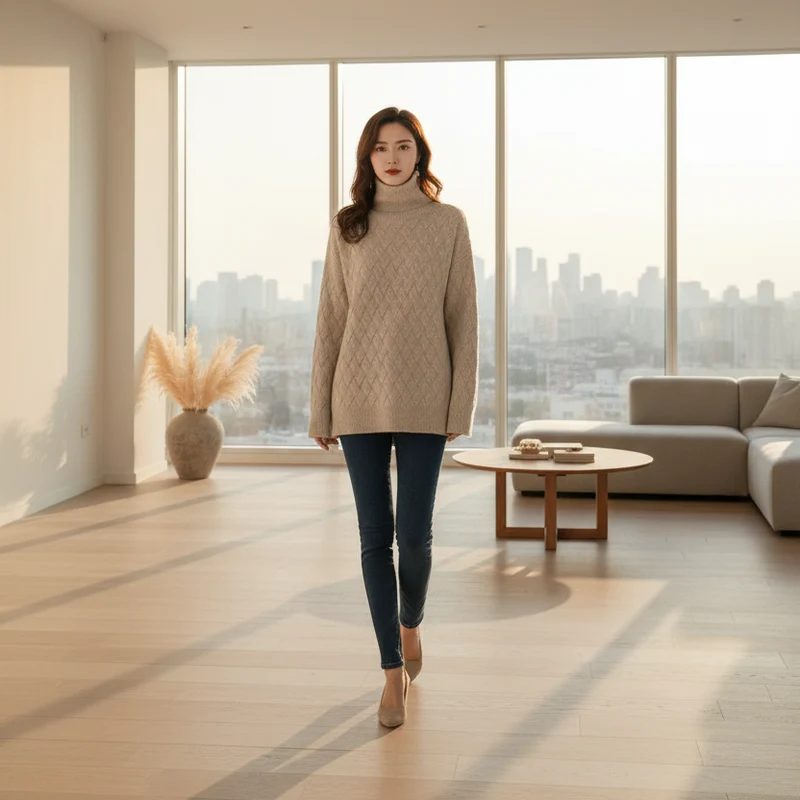 Winterlicher Kaschmirpullover in Oversize-Größe, langärmlig, Damengrößen S-3XL