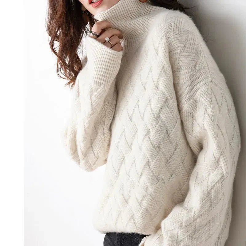 Winterlicher Kaschmirpullover in Oversize-Größe, langärmlig, Damengrößen S-3XL