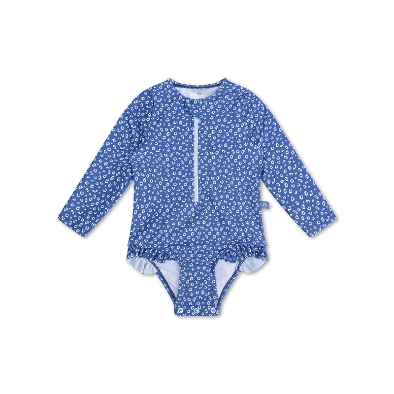 UV Swimsuit Girls With Sleeves - Blue - Leopard