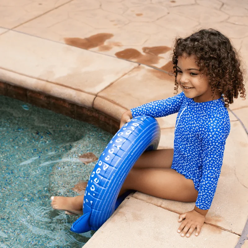 UV Swimsuit Girls With Sleeves - Blue - Leopard
