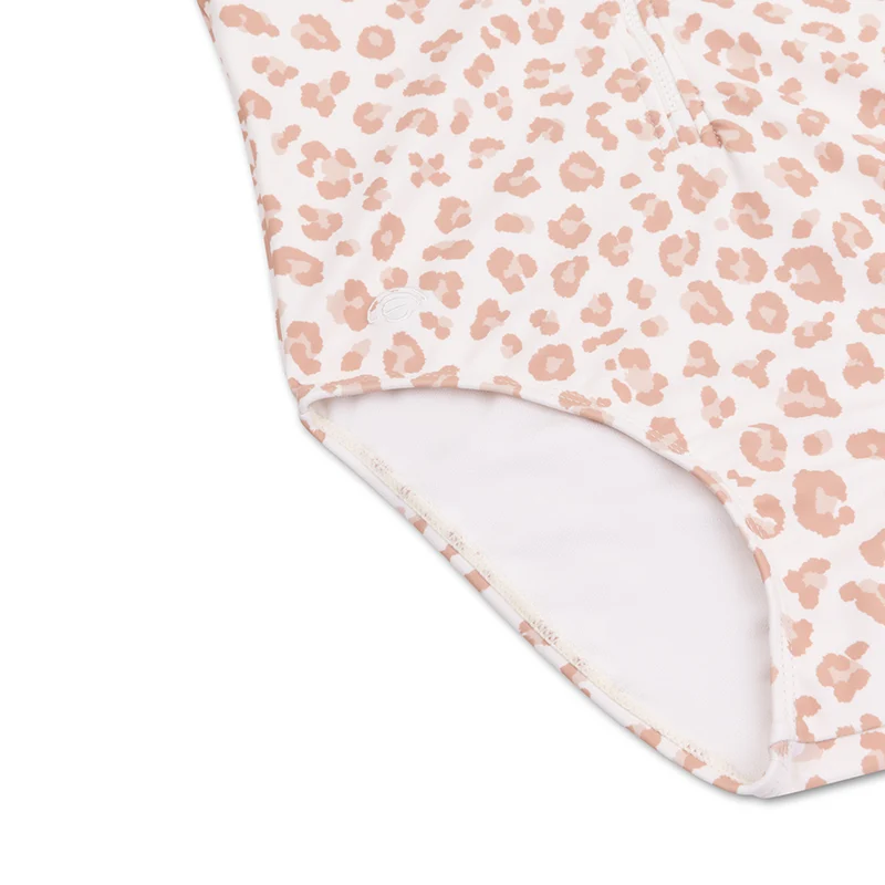 Swimsuit Girls With Short Sleeves - Beige - Leopard