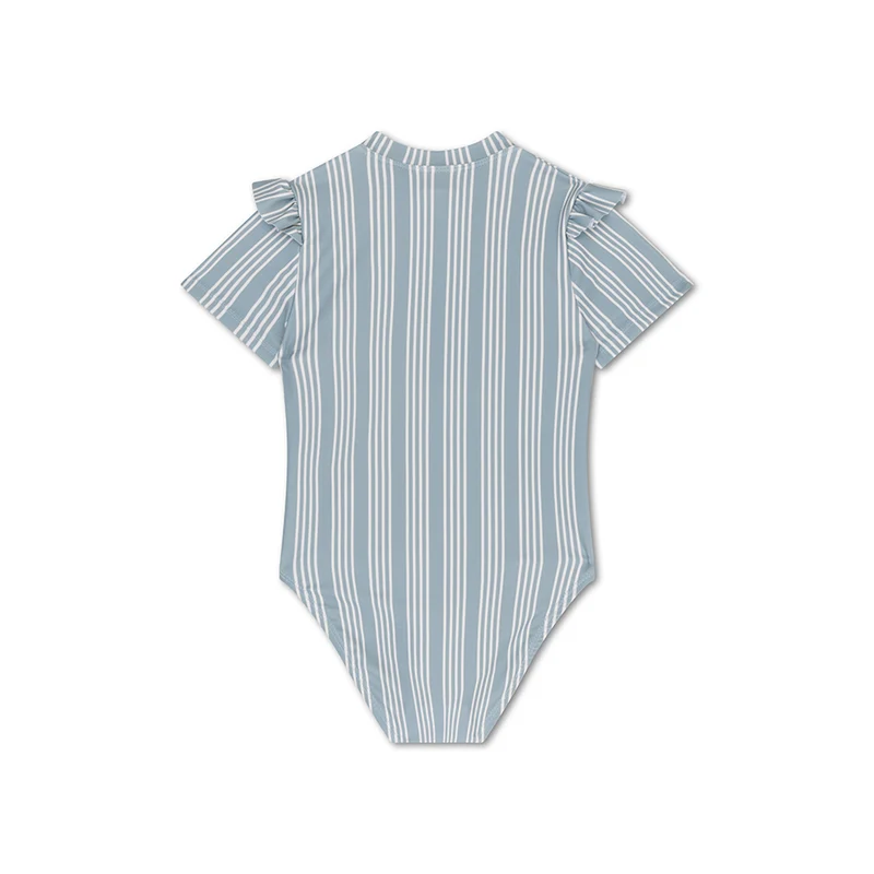 Swimsuit Girls With Short Sleeves - Green/White - Resort Stripe