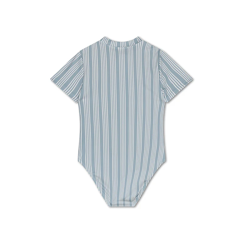 Swimsuit Girls With Short Sleeves - Green/White - Resort Stripe