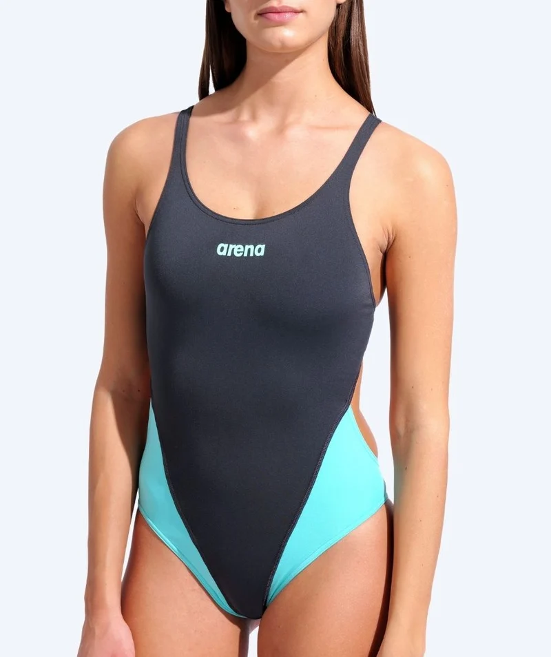Arena Badeanzug für Damen - Team Swim Tech Solid - Dunkelgrau/Türkis