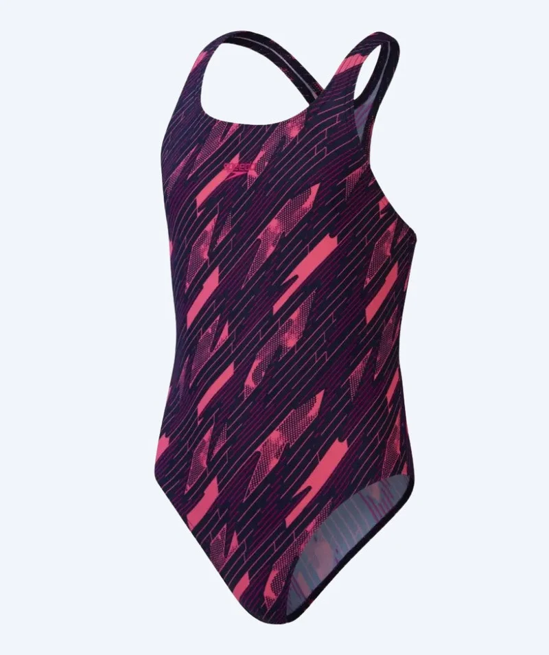 Speedo Badeanzug für Mädchen - Hyperboom Allover Medalist - Dunkelblau/Rosa