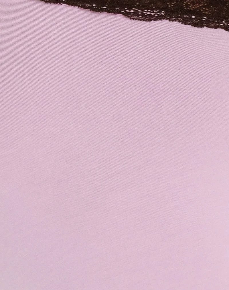 Cordia One Shoulder Top in Lavendel mit Bitterschokoladen-Spitze