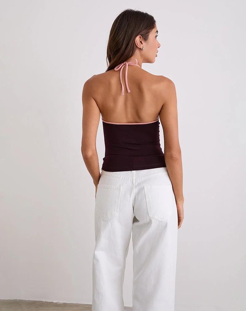Lay Neckholder-Top in Redwood mit rosa Lady-Bindung