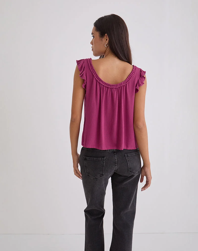 Merisso-Top mit U-Ausschnitt und Schlüssellochausschnitt in Rose Burgundy