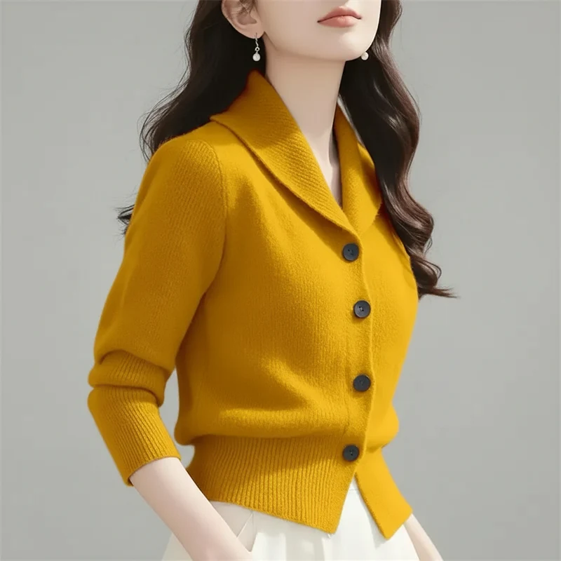 Damen-Strickjacke mit Revers – Weiche, hochelastische Jacke mit Knopfleiste für Frühling und Herbst