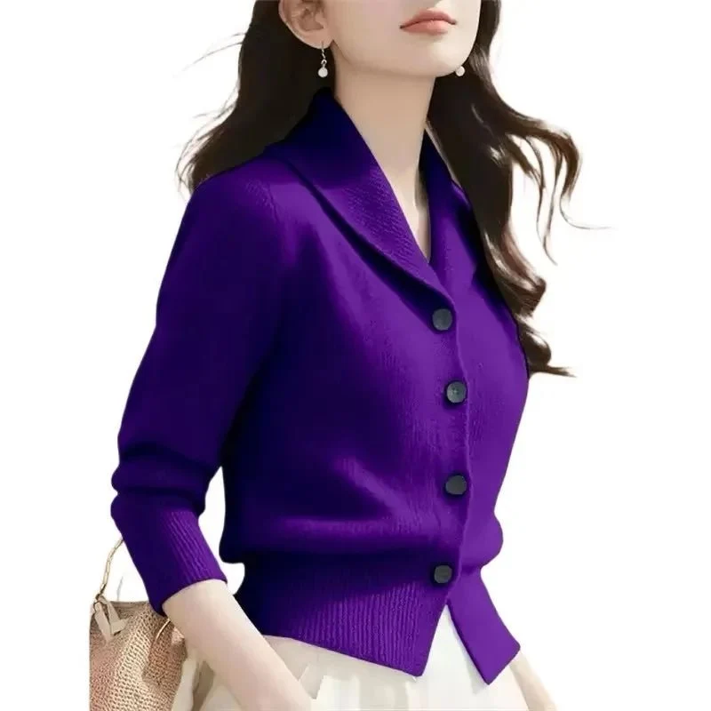 Damen-Strickjacke mit Revers – Weiche, hochelastische Jacke mit Knopfleiste für Frühling und Herbst