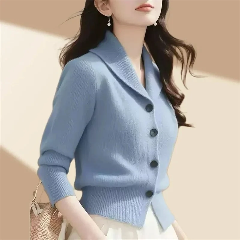 Damen-Strickjacke mit Revers – Weiche, hochelastische Jacke mit Knopfleiste für Frühling und Herbst