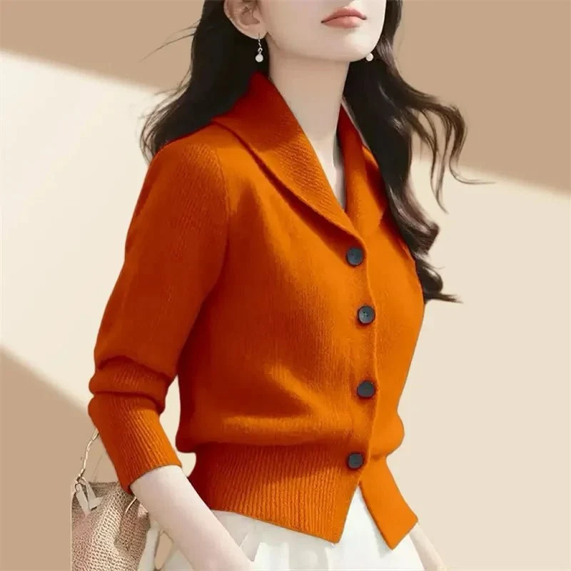 Damen-Strickjacke mit Revers – Weiche, hochelastische Jacke mit Knopfleiste für Frühling und Herbst