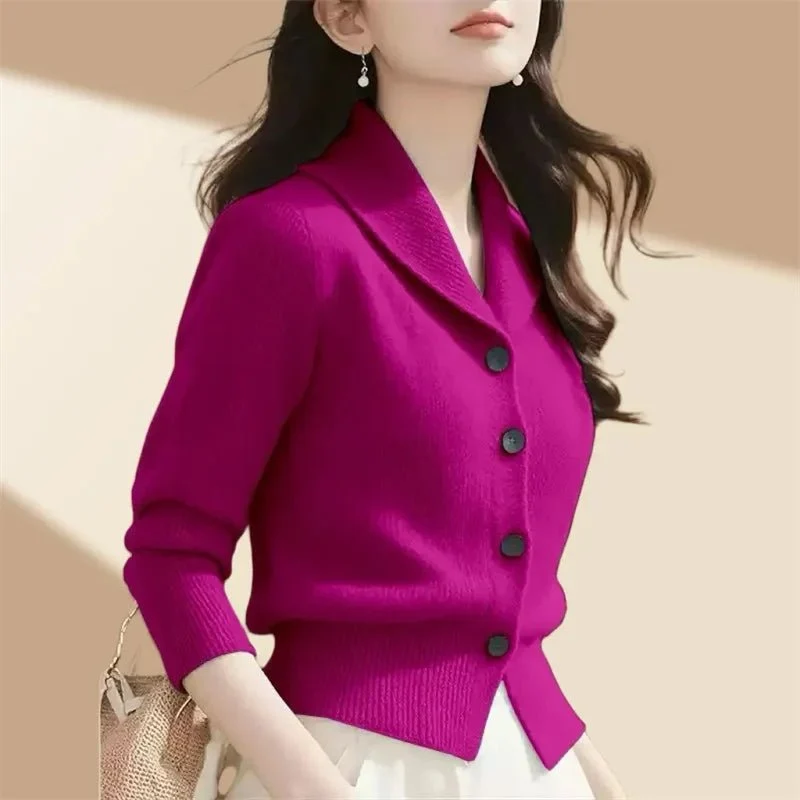 Damen-Strickjacke mit Revers – Weiche, hochelastische Jacke mit Knopfleiste für Frühling und Herbst