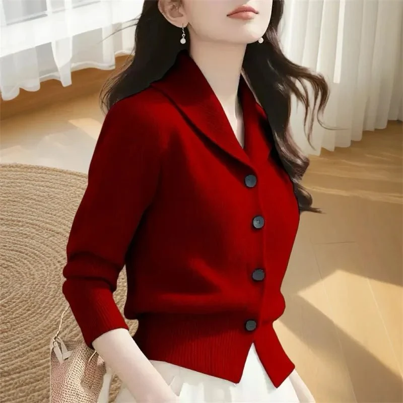 Damen-Strickjacke mit Revers – Weiche, hochelastische Jacke mit Knopfleiste für Frühling und Herbst