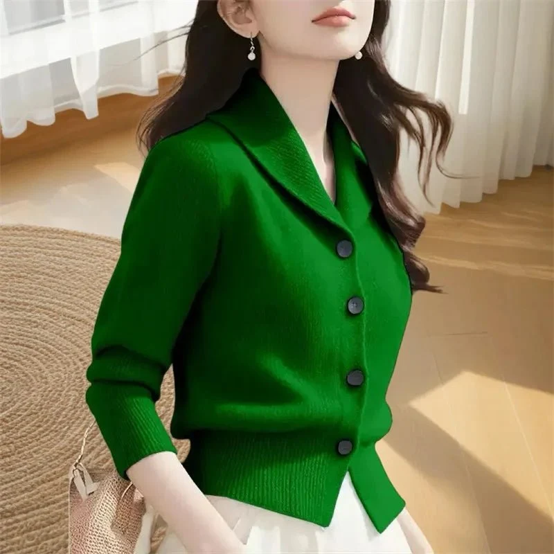 Damen-Strickjacke mit Revers – Weiche, hochelastische Jacke mit Knopfleiste für Frühling und Herbst