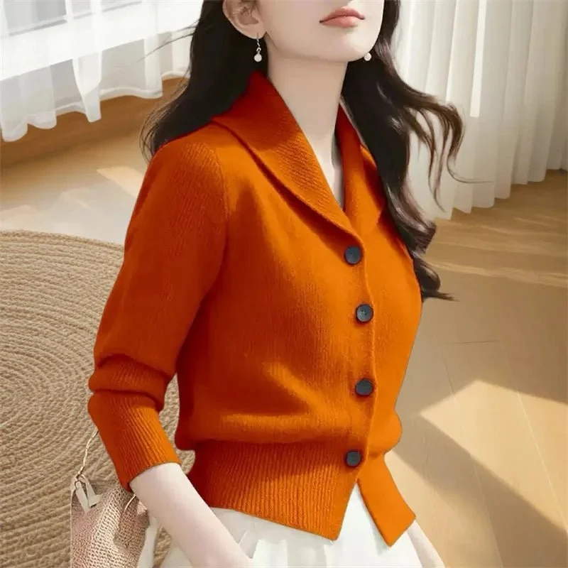 Damen-Strickjacke mit Revers – Weiche, hochelastische Jacke mit Knopfleiste für Frühling und Herbst