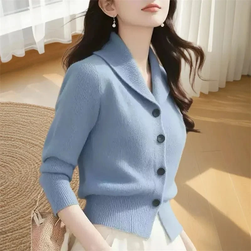 Damen-Strickjacke mit Revers – Weiche, hochelastische Jacke mit Knopfleiste für Frühling und Herbst