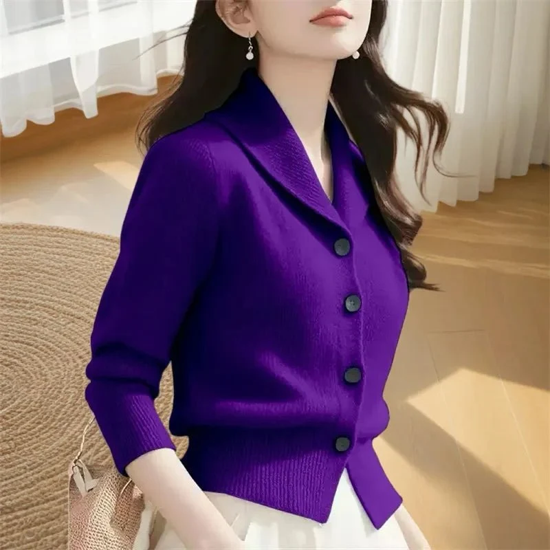Damen-Strickjacke mit Revers – Weiche, hochelastische Jacke mit Knopfleiste für Frühling und Herbst