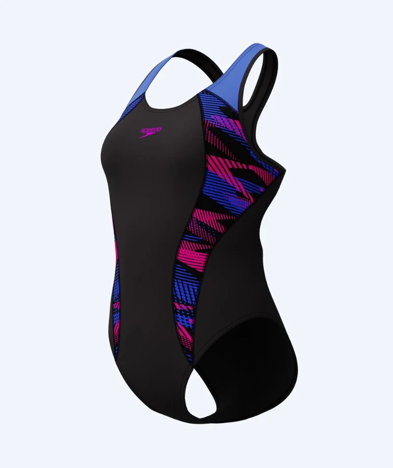 Speedo Badeanzug für Damen - Placement Laneback - Schwarz/Lila