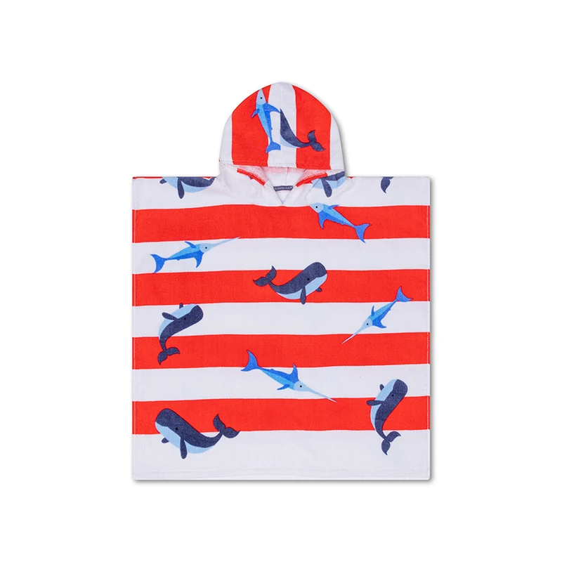 Beach Poncho - Red/White - Ocean Stripes - 65 x 65 cm