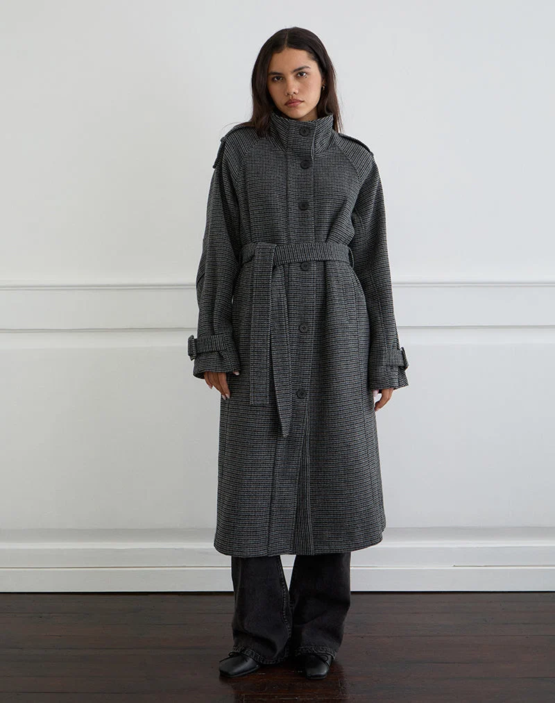 Ravari Trenchcoat mit Gürtel aus kariertem Holzkohlenstoff