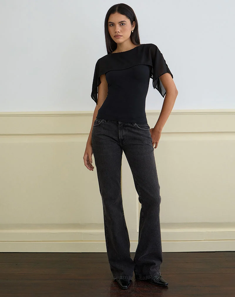 Cirata Top aus Rayon Jersey Chiffon Schwarz