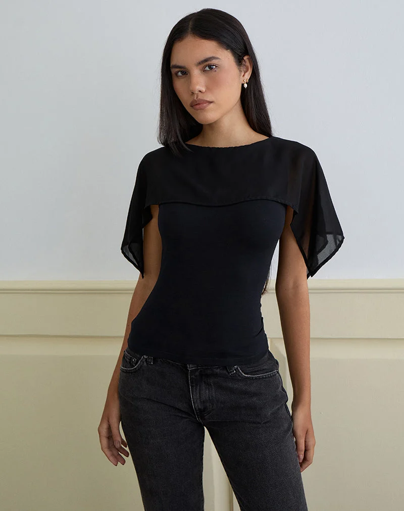 Cirata Top aus Rayon Jersey Chiffon Schwarz