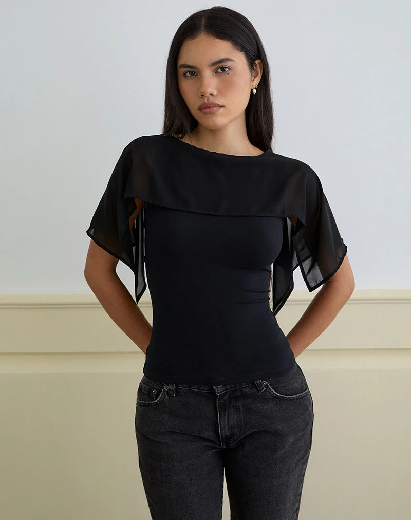 Cirata Top aus Rayon Jersey Chiffon Schwarz