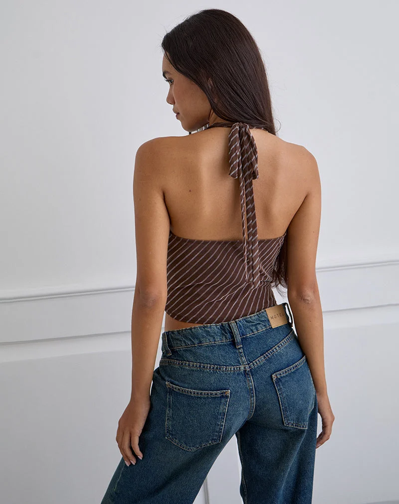 Bujou Cowl Top in Diagonalstreifen beflockt Braun und Creme