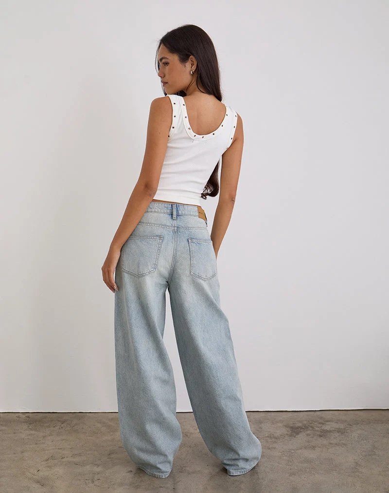 Niedrig geschnittene, geräumige Jeans in Breeze Blue Wash