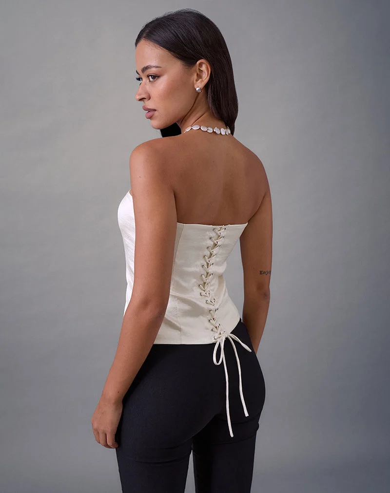 Ayaka Korsett-Top mit Spitze aus Satin Jacquard Elfenbein