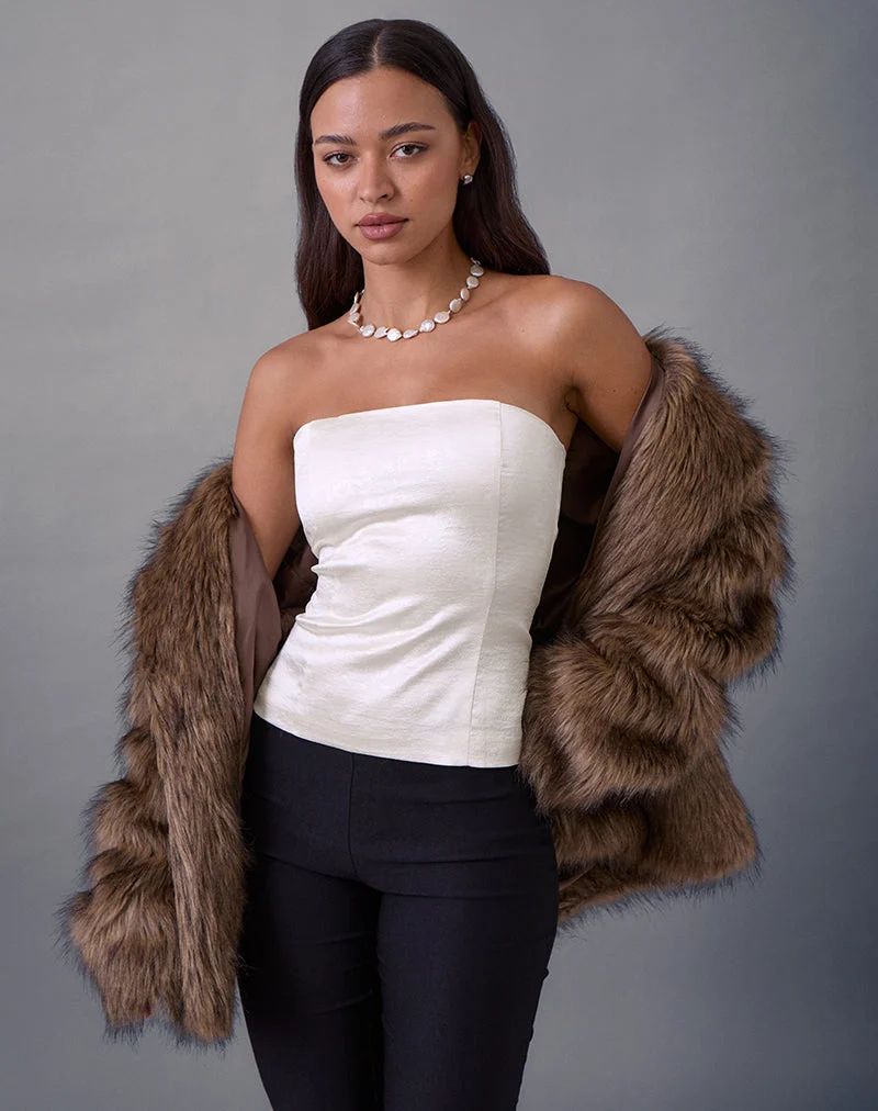 Ayaka Korsett-Top mit Spitze aus Satin Jacquard Elfenbein