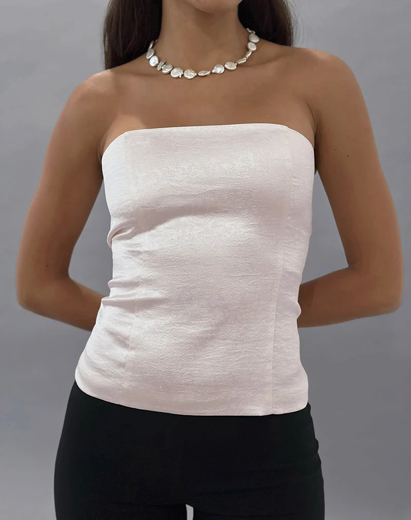 Ayaka Korsett-Top mit Spitze aus Satin Jacquard Elfenbein