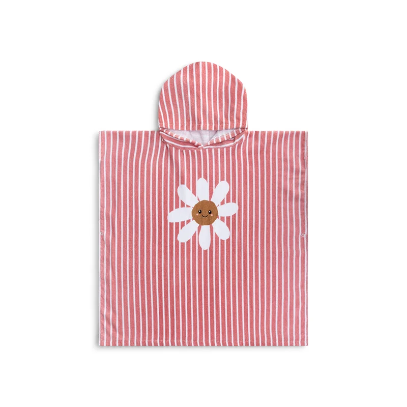Beach Poncho - Red/White - Daisy Flower - 65 x 65 cm