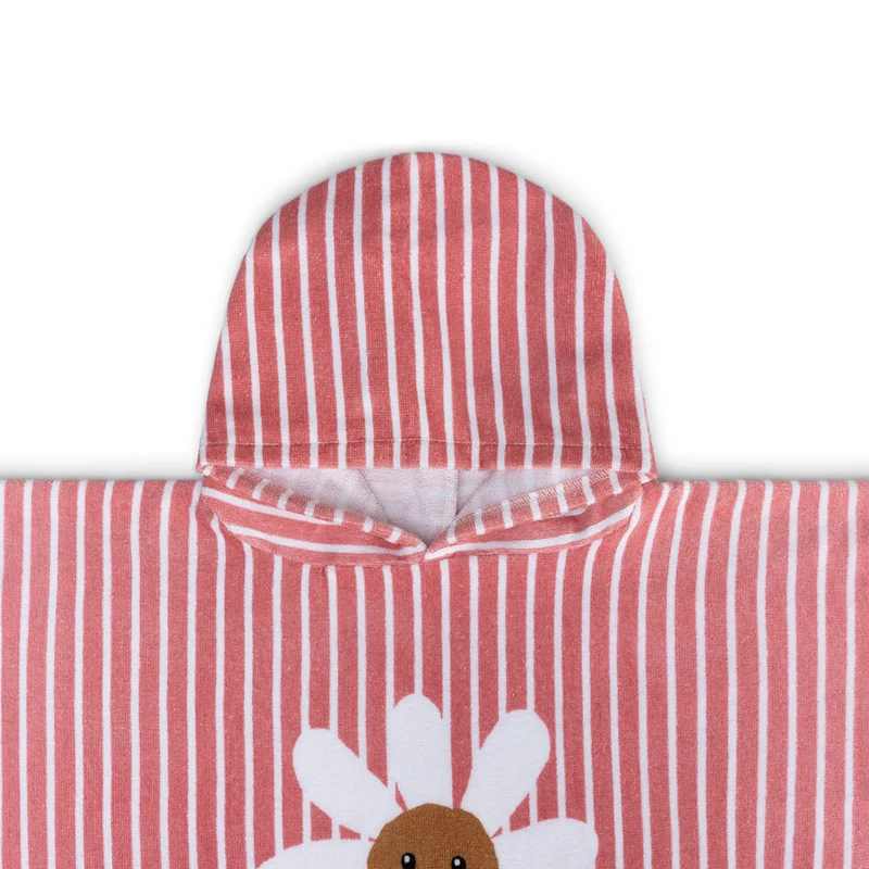 Beach Poncho - Red/White - Daisy Flower - 65 x 65 cm