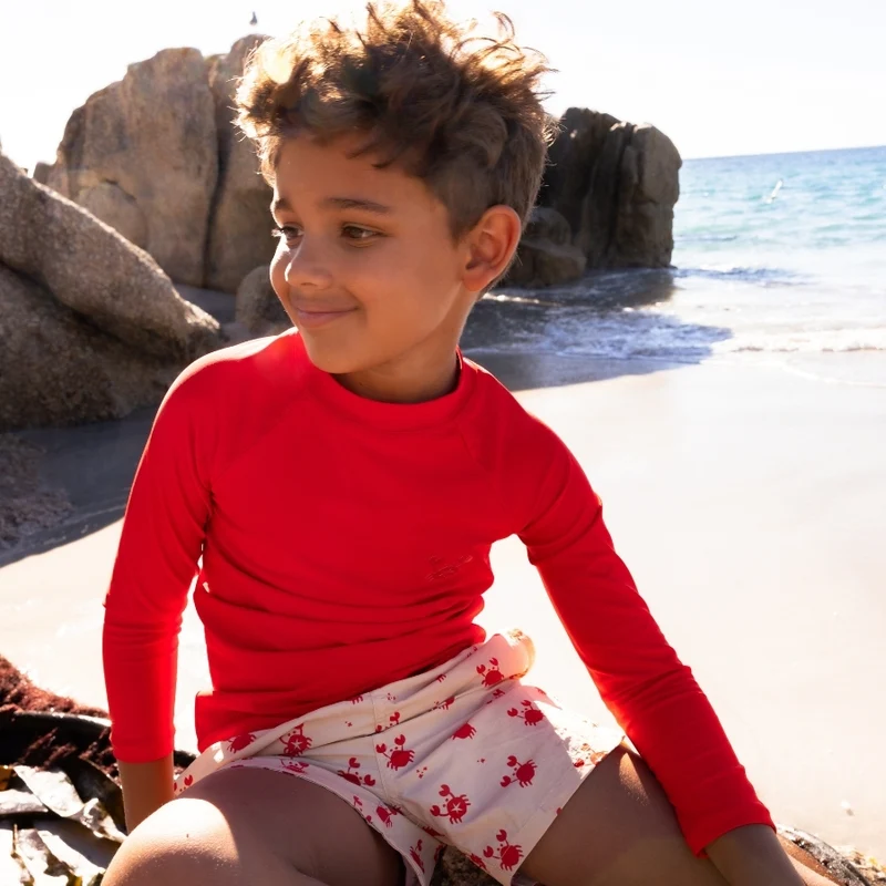 Swimming T-Shirt - Long Sleeve - Red - Crabby