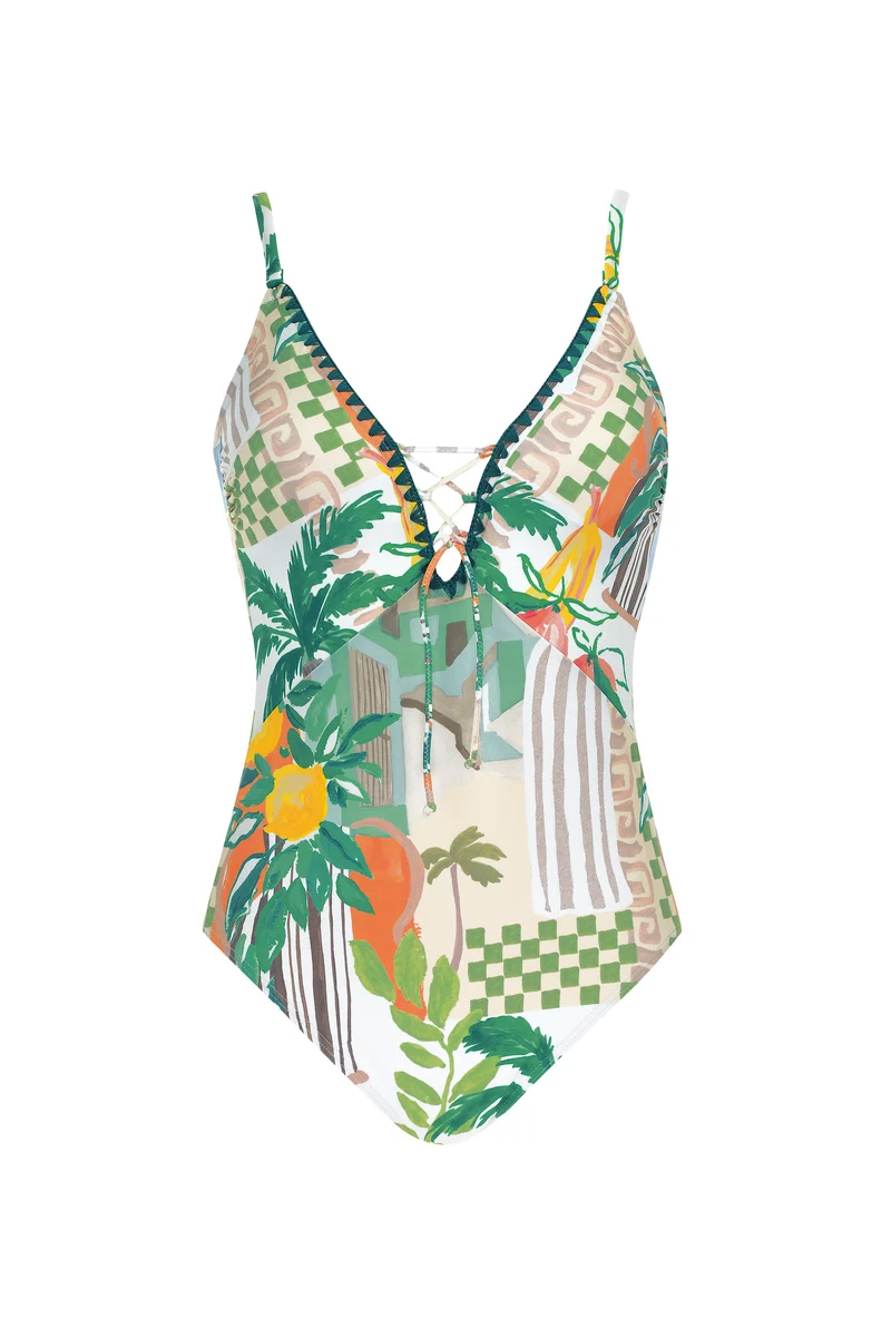Mosaic Patch Lacing Swimsuit