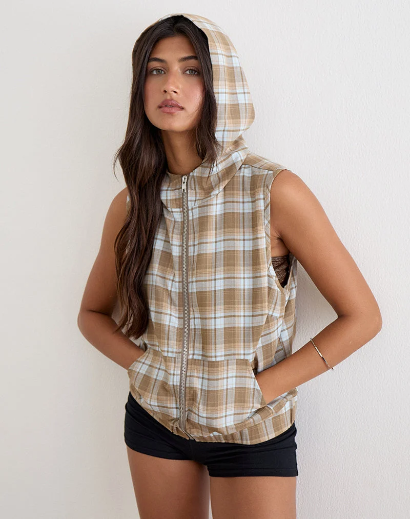 Lirren Kapuzenoberteil im Tailoring-Karo-Muster, braun