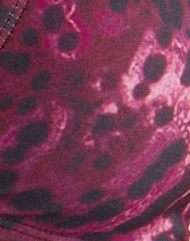 Pirama Bikini-Oberteil in Hibiskus-Paisley, Dunkelrosa mit Perlen